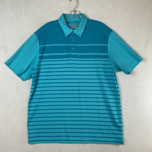 Under Armour Other - Under Armour Mens HeatGear Loose Stripe Polo Shirt Turquoise Blue L Short Sleeve